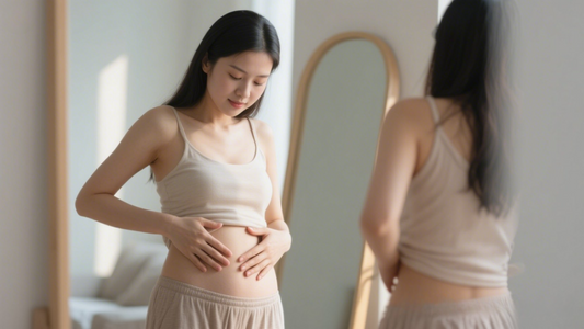 Woman Looking At Bloated Stomach