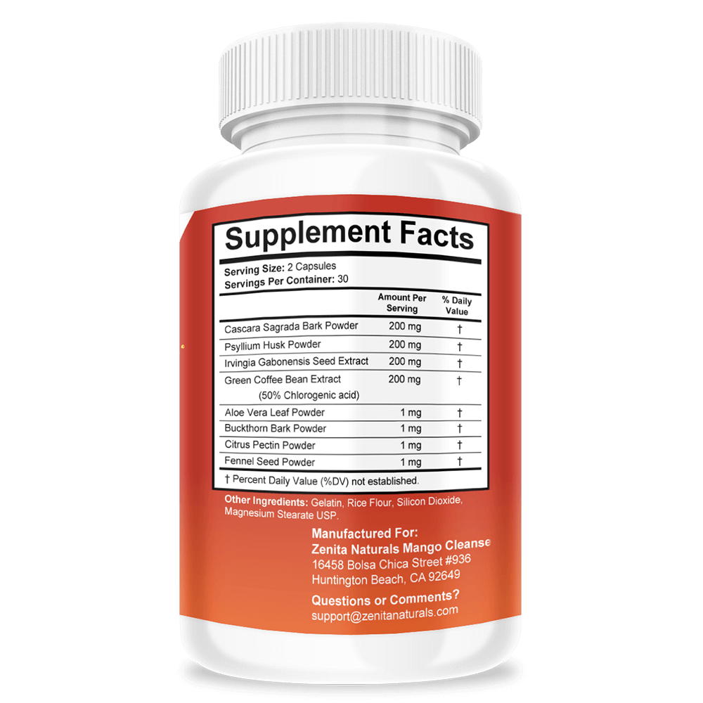 Supplement Facts for Zenita Naturals 15-Day Mango Cleanse Ingredients