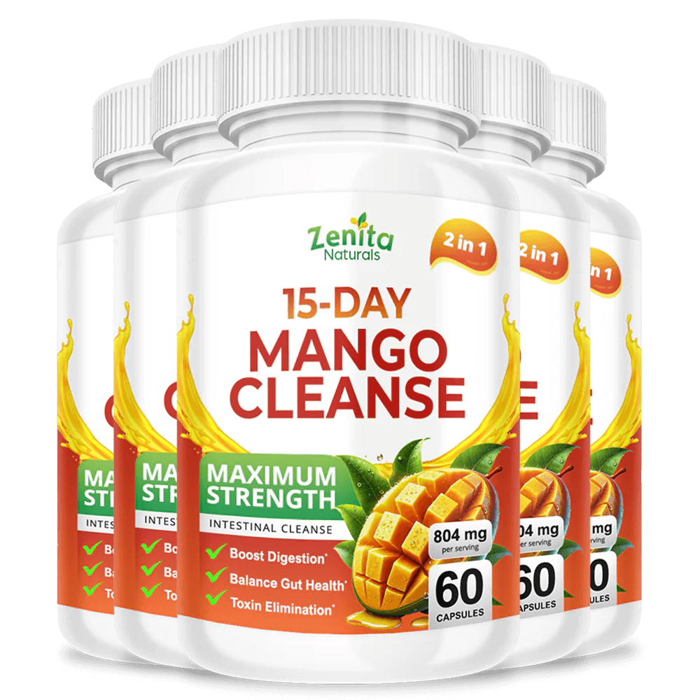 Zenital Naturals 15 Day Mango Cleanse 5 Bottles Set for Bloating and Gut Balance