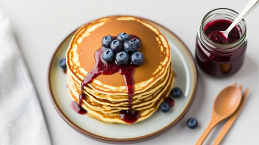 Blueberry Basil Chia Jam with pancakes