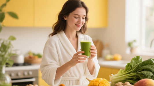Woman Doing Morning Routine with Gut Cleanse Supplements