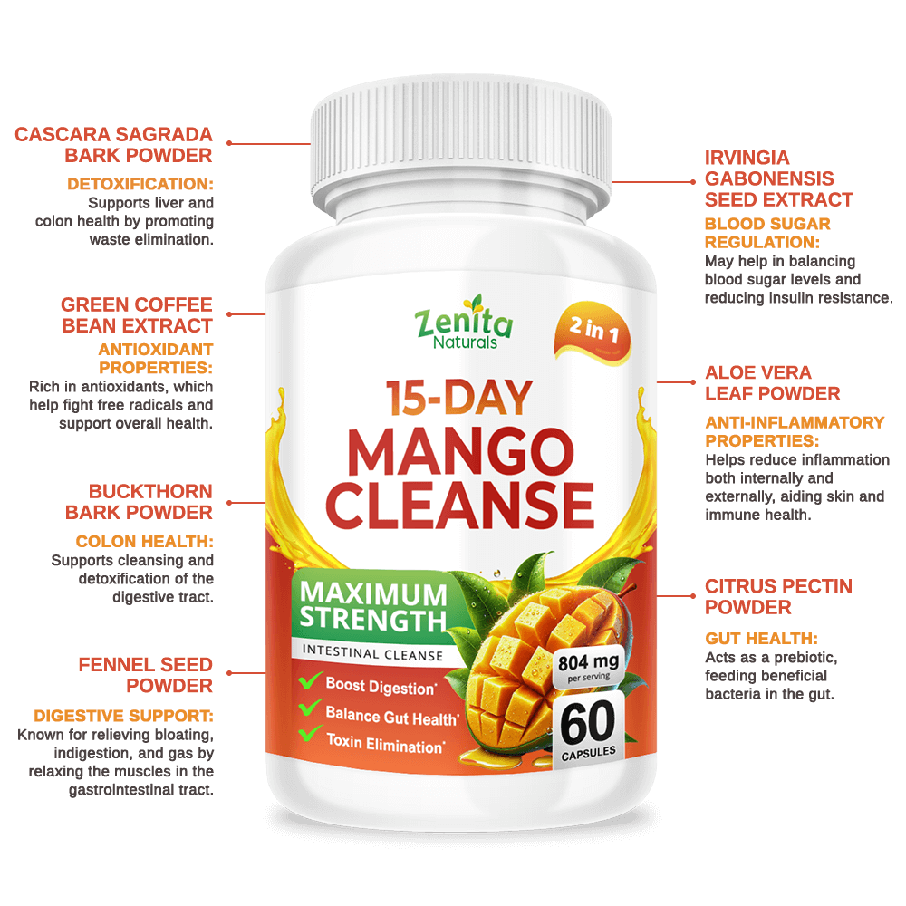 Zenita Naturals 15 Day Mango Cleanse for Digestion, Gut Cleanse, Toxin Elimination Benefits and Ingredients