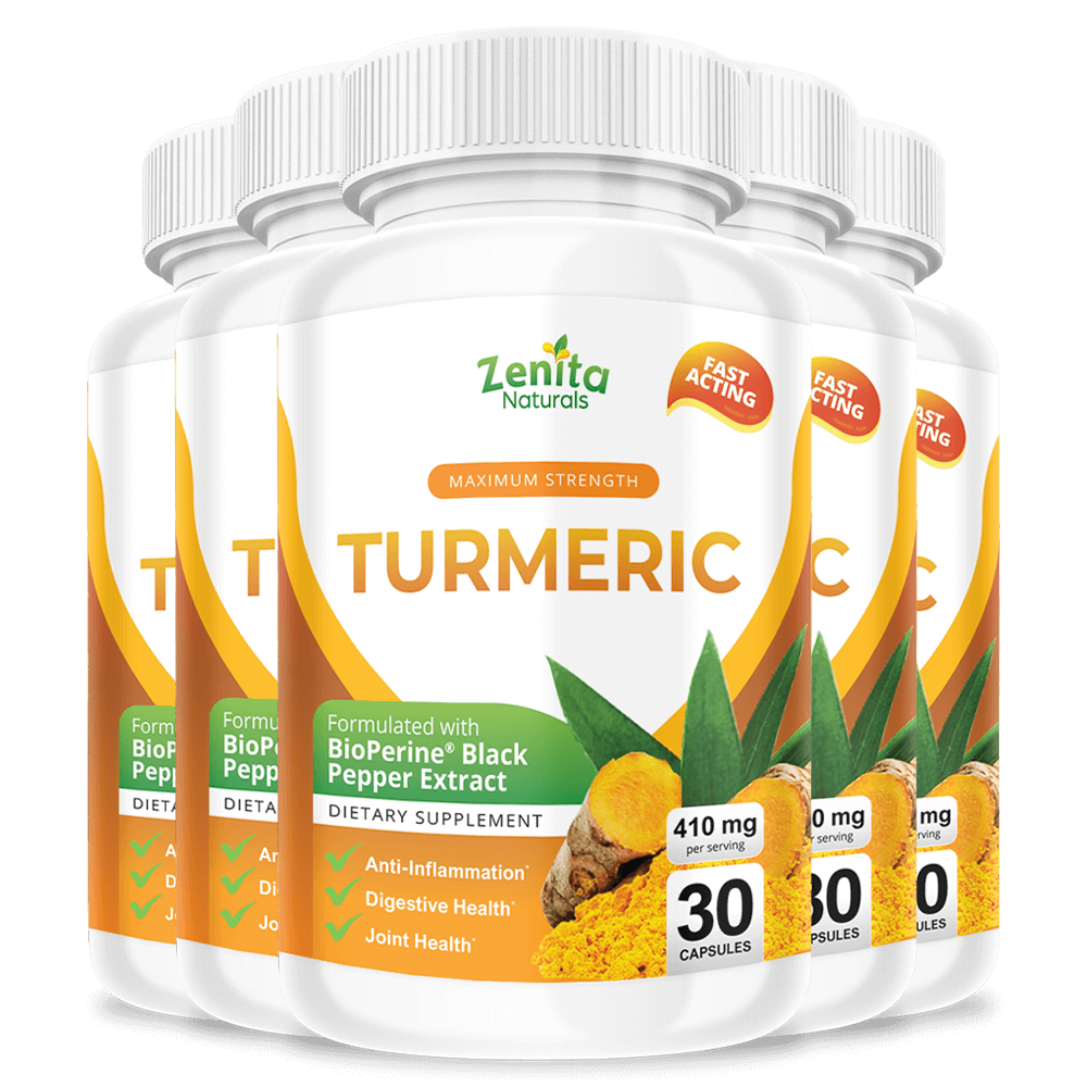 Zenita Naturals Turmeric Capsule Supplement Anti Inflammation, Joint and Digestive Health  5 Bottle Bundle 