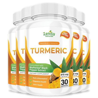 Zenita Naturals Turmeric Capsule Supplement Anti Inflammation, Joint and Digestive Health  5 Bottle Bundle 